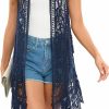 Sweaters | GLEAMISS Lace Front Open Sleeveless Top Cardigan Crochet Vest Bikini Cover Up Summer Beachwear