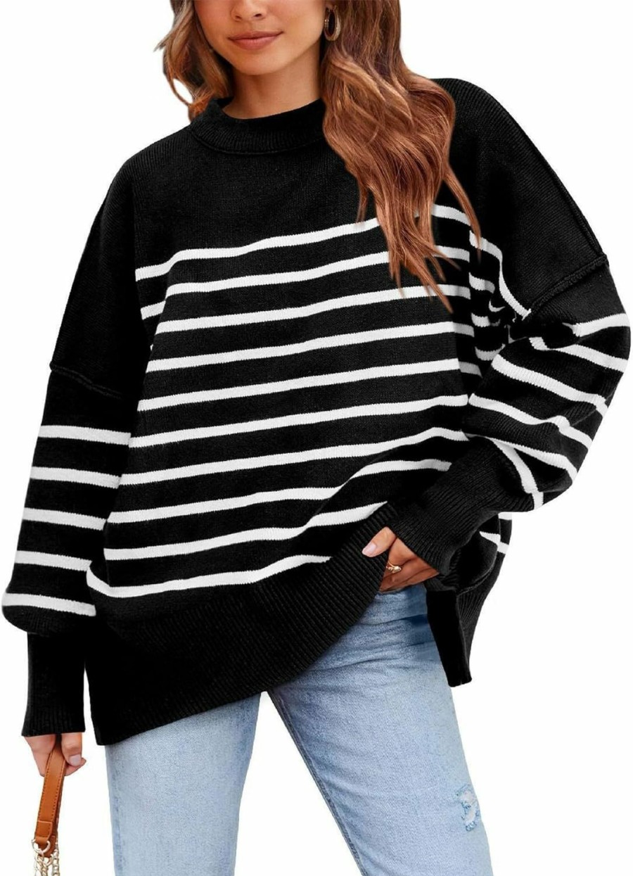 Sweaters | PRETTYGARDEN Prettygarden Women'S Oversized Sweater 2024 Casual Fall Crewneck Long Sleeve Loose Side Slit Ribbed Knit Pullover Tops