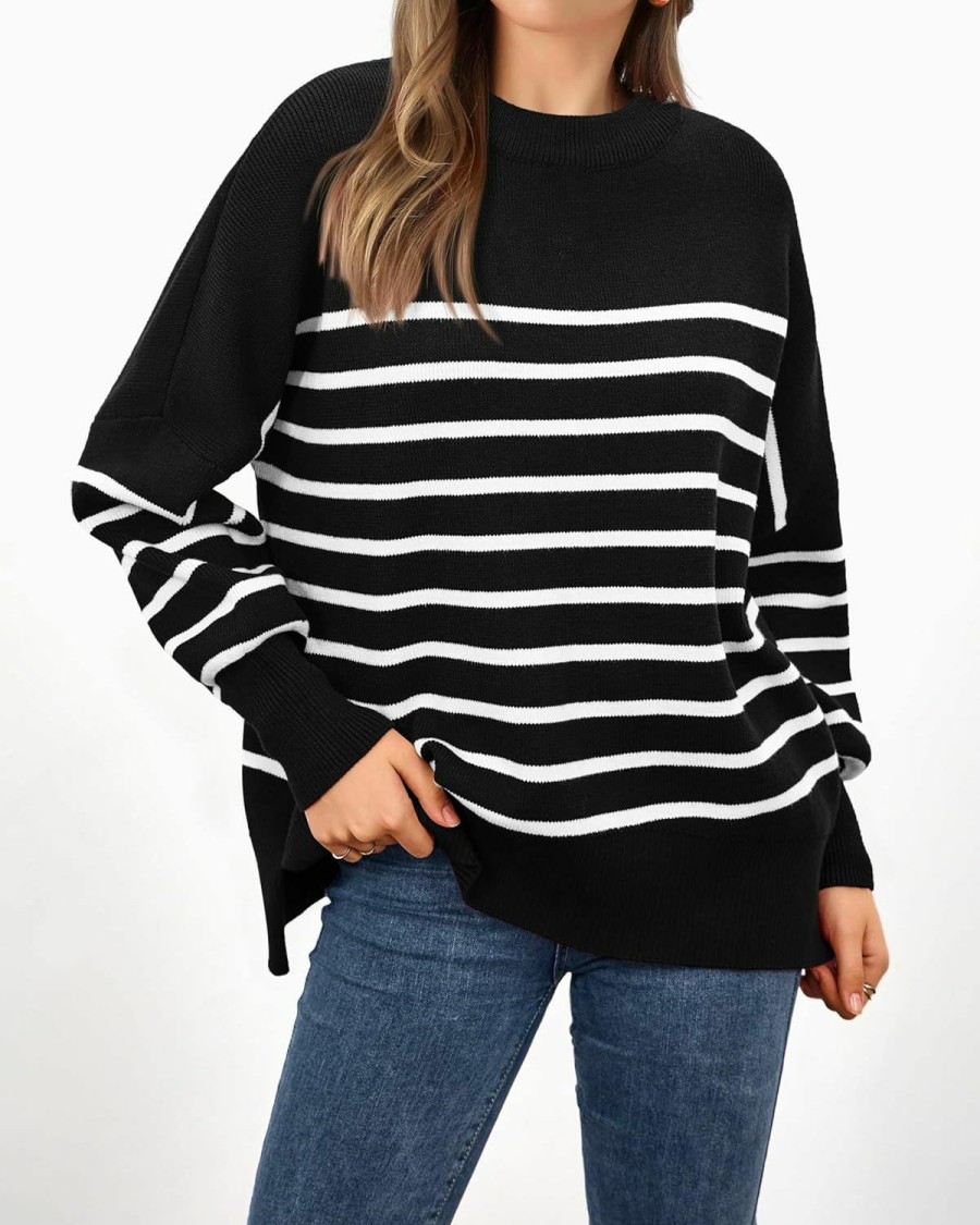 Sweaters | PRETTYGARDEN Prettygarden Women'S Oversized Sweater 2024 Casual Fall Crewneck Long Sleeve Loose Side Slit Ribbed Knit Pullover Tops