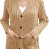 Sweaters | OPREXO Women'S Long Sleeve V-Neck Button Knit Cardigan With Pockets Casual Chunky Sweater Coat