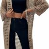 Sweaters | Verdusa Verdusa Women'S Hollow Out 3/4 Sleeve Open Front Knit Cardigan Long Kimono