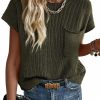 Sweaters | KIRUNDO Kirundo Lightweight Sweaters For Women 2024 Spring Cotton Sweater Vest Cute Summer Cap Sleeve Crew Neck Soft Ribbed Knit Tops Fashion Travel Vacation Clothes(Army Green, Medium)