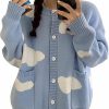 Sweaters | Tremour Women'S Button Down Crew Neck Cardigan Kawaii Cloud Knitted Sweater With Pockets