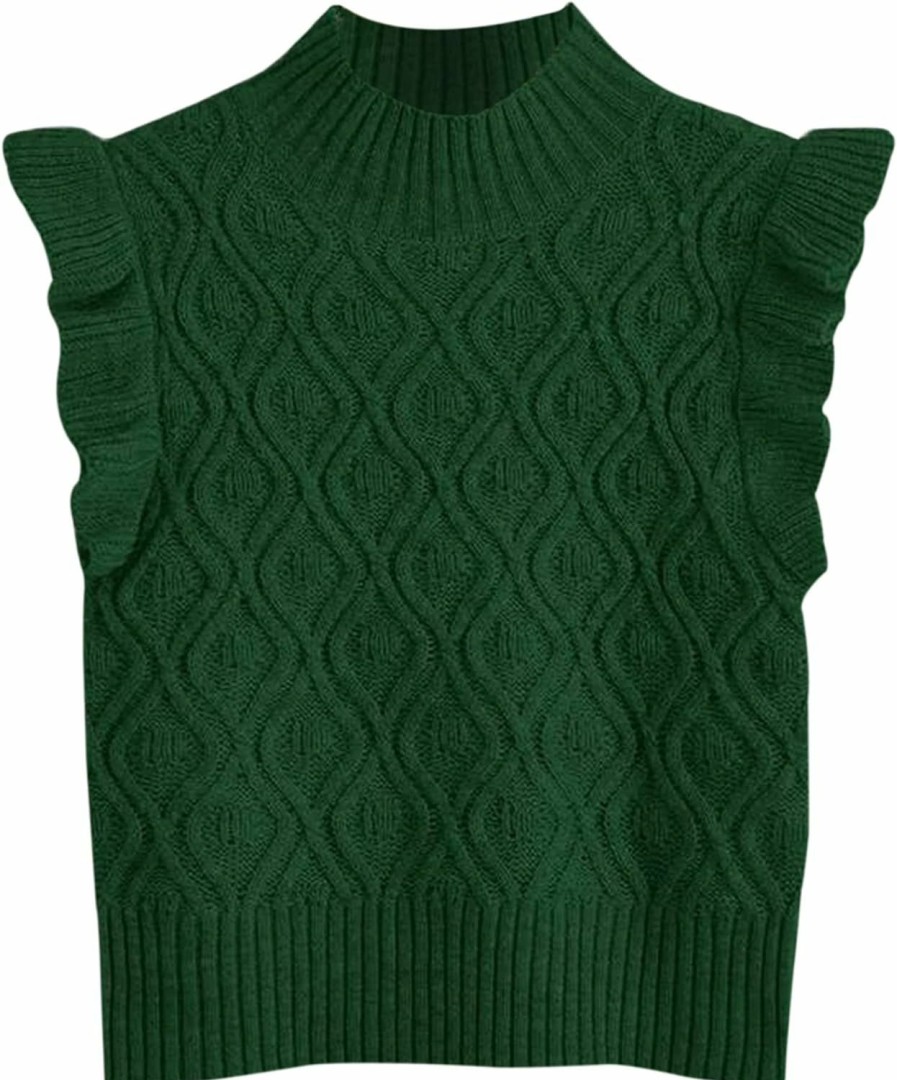 Sweaters | MISSACTIVER Missactiver Women'S Ruffle Armhole Solid Sweater Vest Casual Mock Neck Sleeveless Knitted Sweater Streetwear