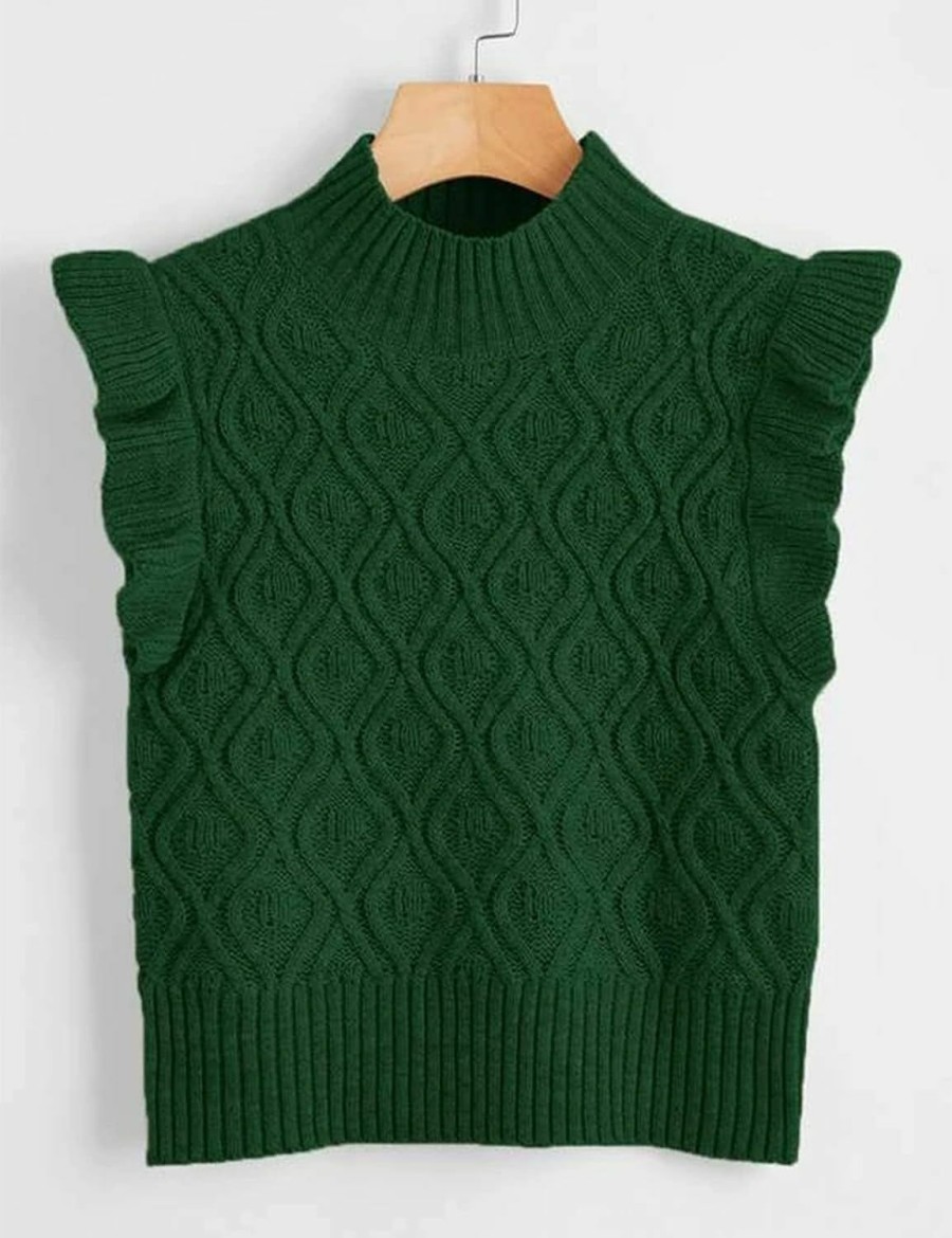 Sweaters | MISSACTIVER Missactiver Women'S Ruffle Armhole Solid Sweater Vest Casual Mock Neck Sleeveless Knitted Sweater Streetwear