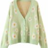 Sweaters | Fernvia Women'S Floral Knitted Daisy Sweater Cardigans Long Sleeve V Neck Loose Button Down Vintage Cottagecore Sweater Top