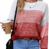 Sweaters | QIANSIQIANBO Women'S Striped Color Block Sweater Long Sleeve Crewneck Casual Loose Fit Soft Knit Sweater Pullover Tops