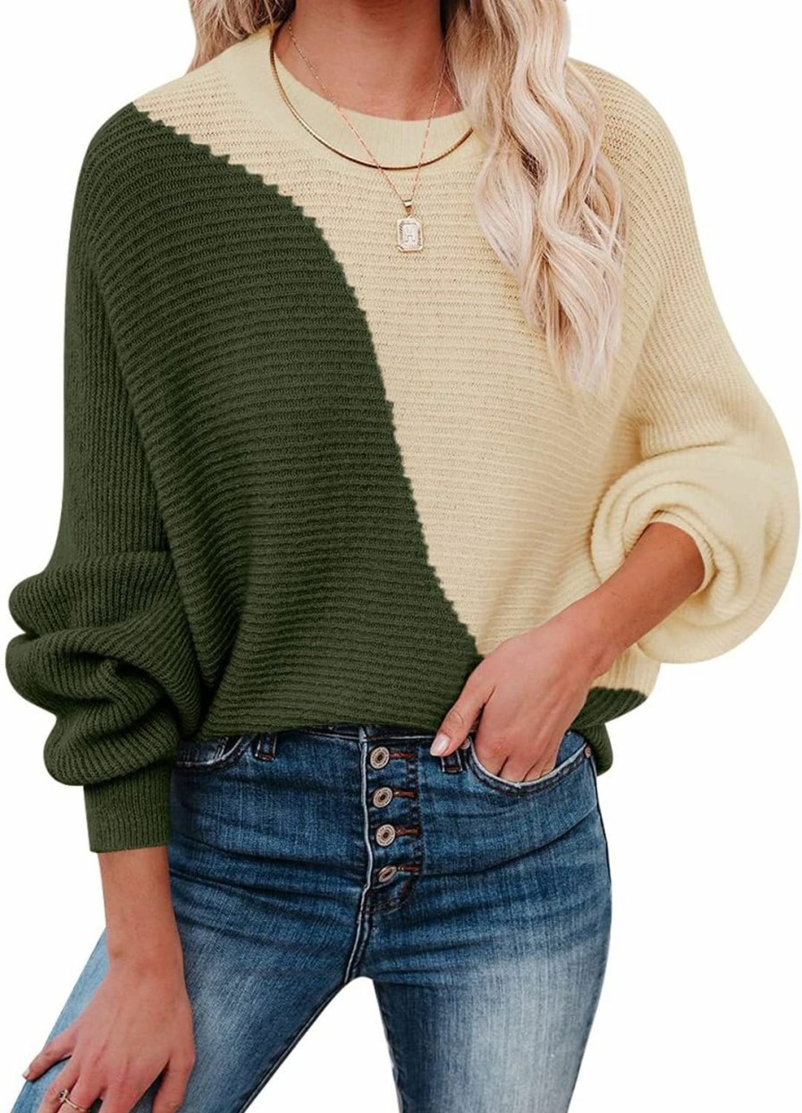 Sweaters | Clarisbelle Clarisbelle Women Winter Pullover Chunky Plaid Turtleneck Color Block Batwing Sleeve Knit Sweater