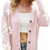 Sweaters | ebossy Ebossy Womens Ribbed Knit Cardigans Slouchy Cute Smile Graphic Pretty Daisy Button-Up Jacquard Knitted Sweater Coat