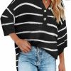 Sweaters | SHEWIN Shewin Womens Button Down V Neck 3/4 Sleeve Sweaters Tops Casual Striped Pullover Shirt Lightweight Knit Sweater Blouse