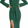 Sweaters | LILLUSORY Lillusory Women'S Sweetheart Neckline Midi Dress Long Sleeve Ribbed Knit Sweater Outfits With Slit And Belt 2024 Spring