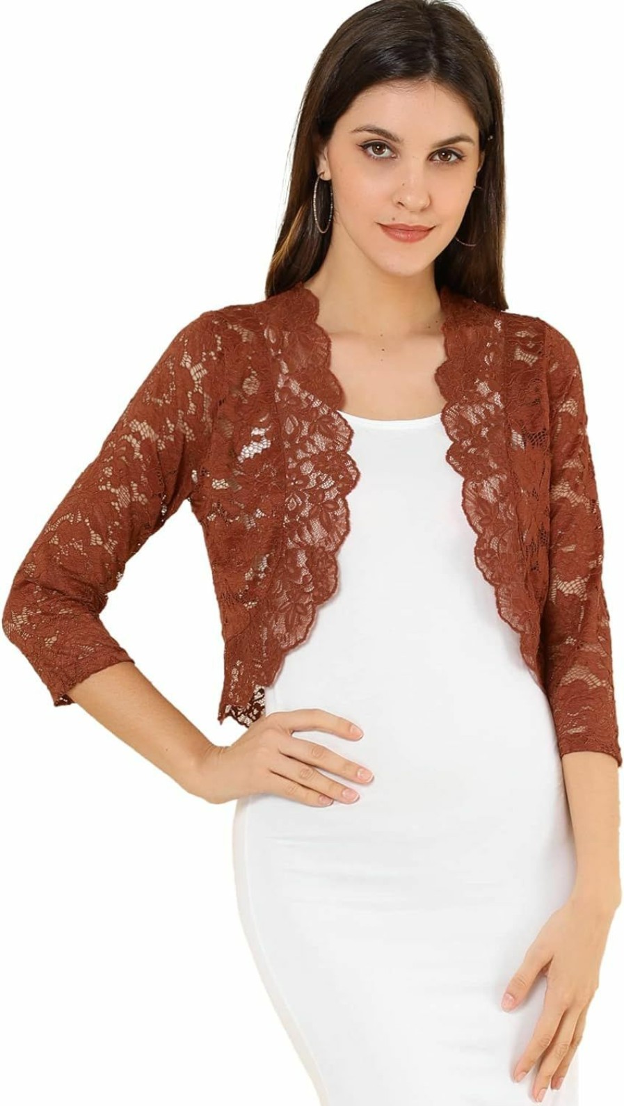 Sweaters | Allegra K Allegra K Women'S Elegant 3/4 Sleeve Sheer Floral Lace Shrug Top