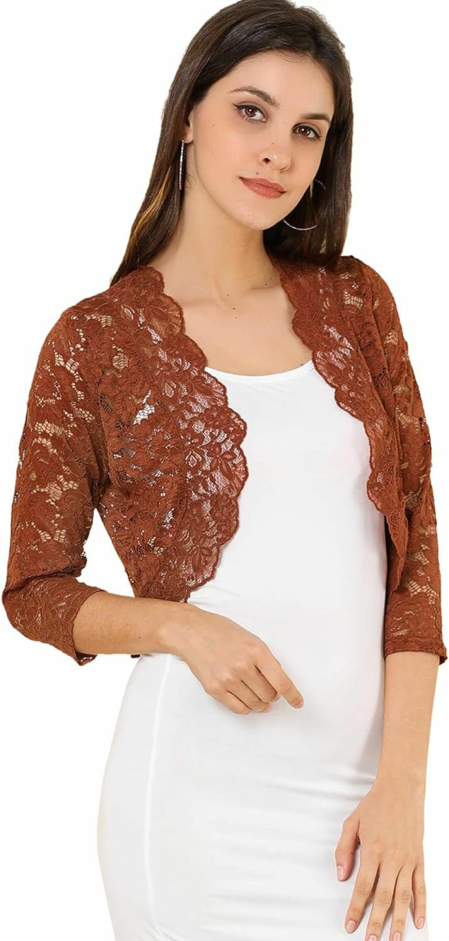 Sweaters | Allegra K Allegra K Women'S Elegant 3/4 Sleeve Sheer Floral Lace Shrug Top