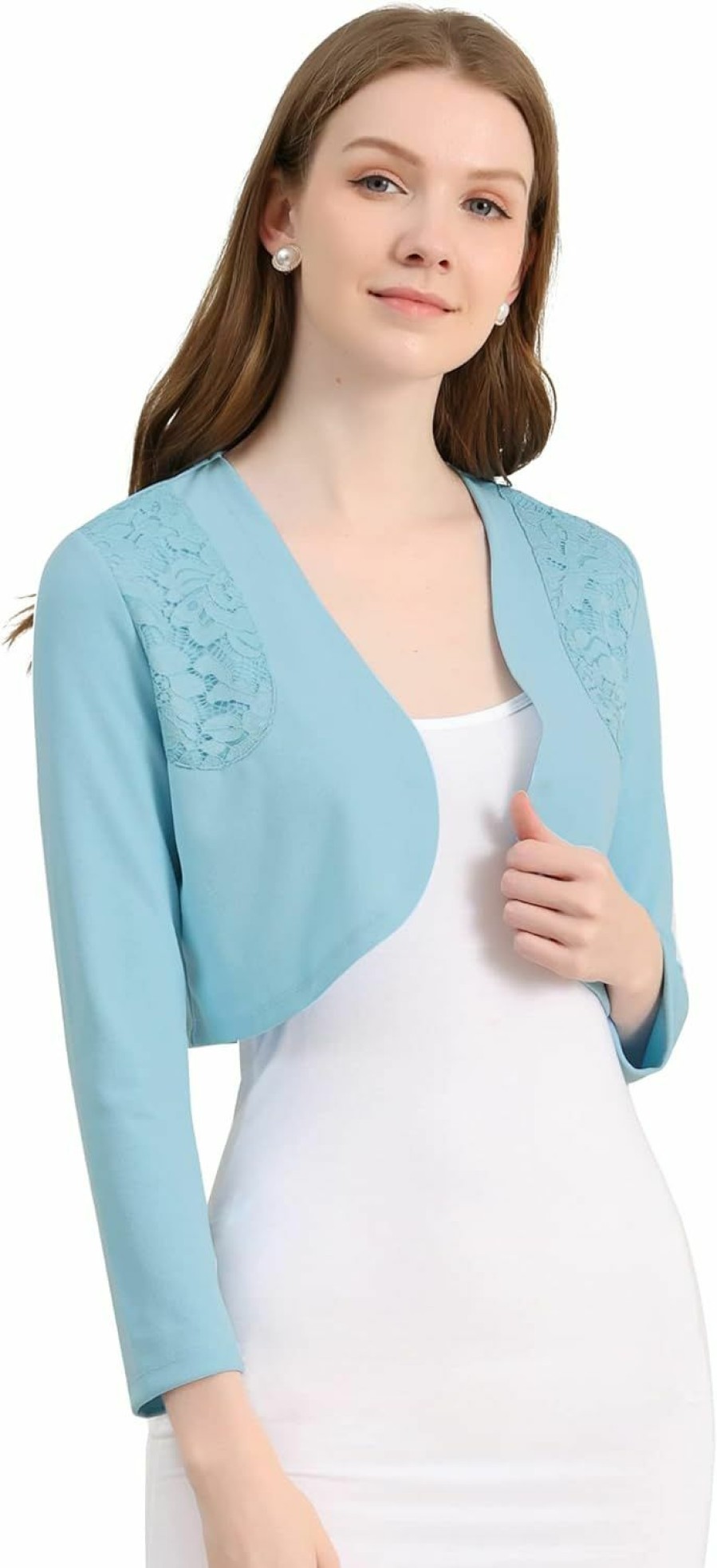 Sweaters | Allegra K Allegra K Women'S Elegant Bolero Shrugs Lace Insert Business Office Open Front Crop Cardigan