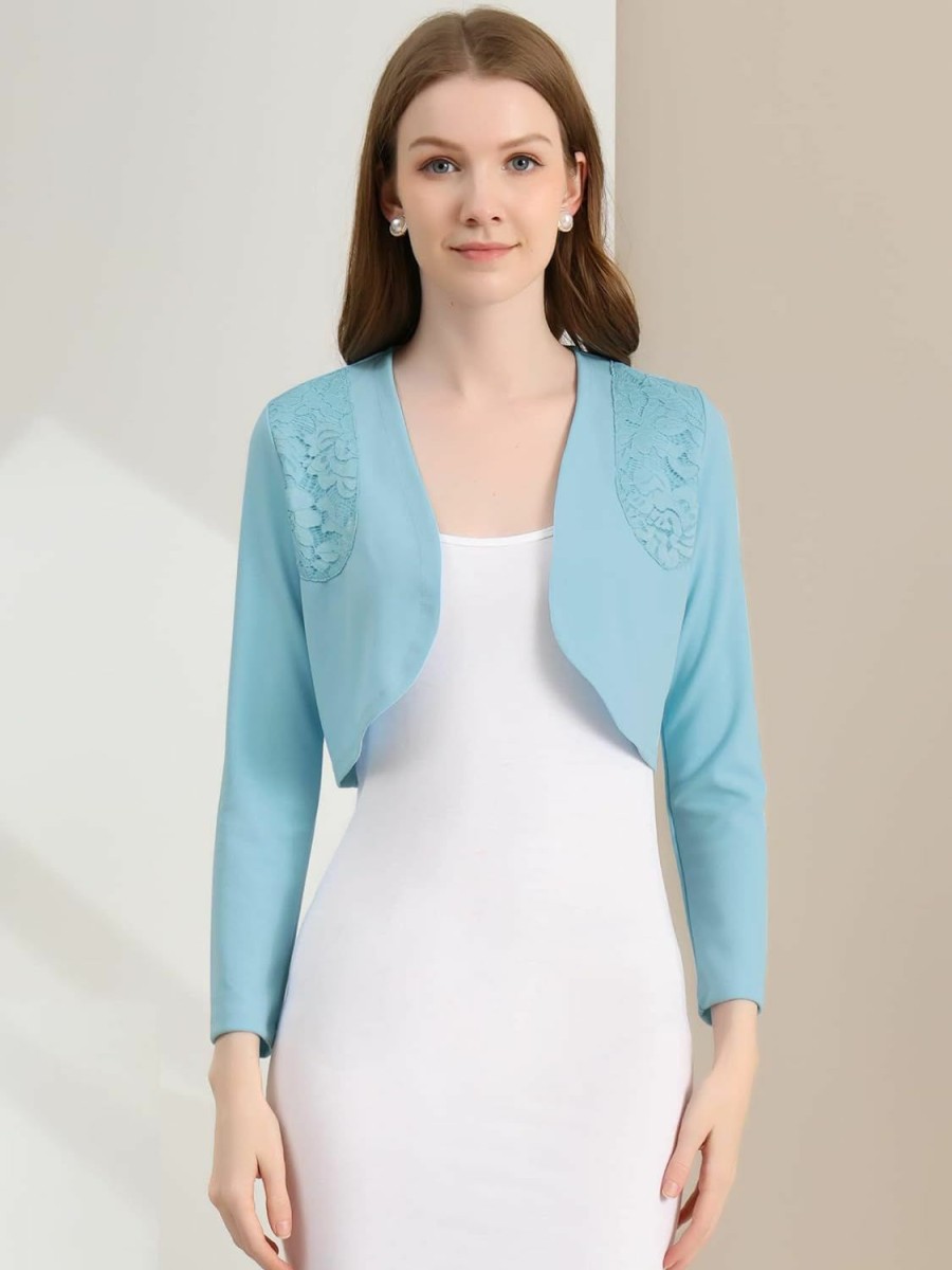 Sweaters | Allegra K Allegra K Women'S Elegant Bolero Shrugs Lace Insert Business Office Open Front Crop Cardigan