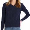 Sweaters | Minnie Rose Minnie Rose Women'S Long Sleeve V Neck Cotton Cable Frayed Sweateree