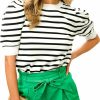 Sweaters | Langwyqu Langwyqu Womens Striped Sweaters Puff Short Sleeve Tops Crew Neck 2024 Spring Summer Trendy Casual Knit T Shirts