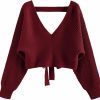 Sweaters | ZAFUL Zaful Women'S V Neck Cropped Sweater Ribbed Knit Pullover Tops Sexy Drop Shoulder Jumpers