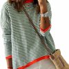 Sweaters | Asskdan Women'S Fall Striped Sweaters Cotton Color Block Long Sleeve Casual Knitted Pullover Jumper Tops