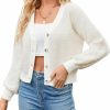 Sweaters | Amazon Zaful Women'S V Neck Button Up Chunky-Knit Long Sleeve Cropped Cardigan Sweaters Color Block Crop Cardigans Outerwear