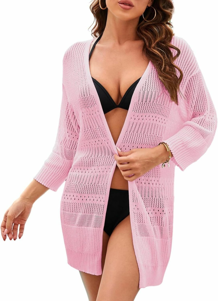 Sweaters | Kate Kasin Kate Kasin Women'S Summer Crochet Lightweight Cardigan Sweater 3/4 Short Sleeve Open Front Cover Up 2024