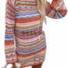 Sweaters | wudfeel Rainbow Striped Long Sleeve Loose Crochet Striped Hollow Out Mini Casual Sweater Dress Women Sweater Dress