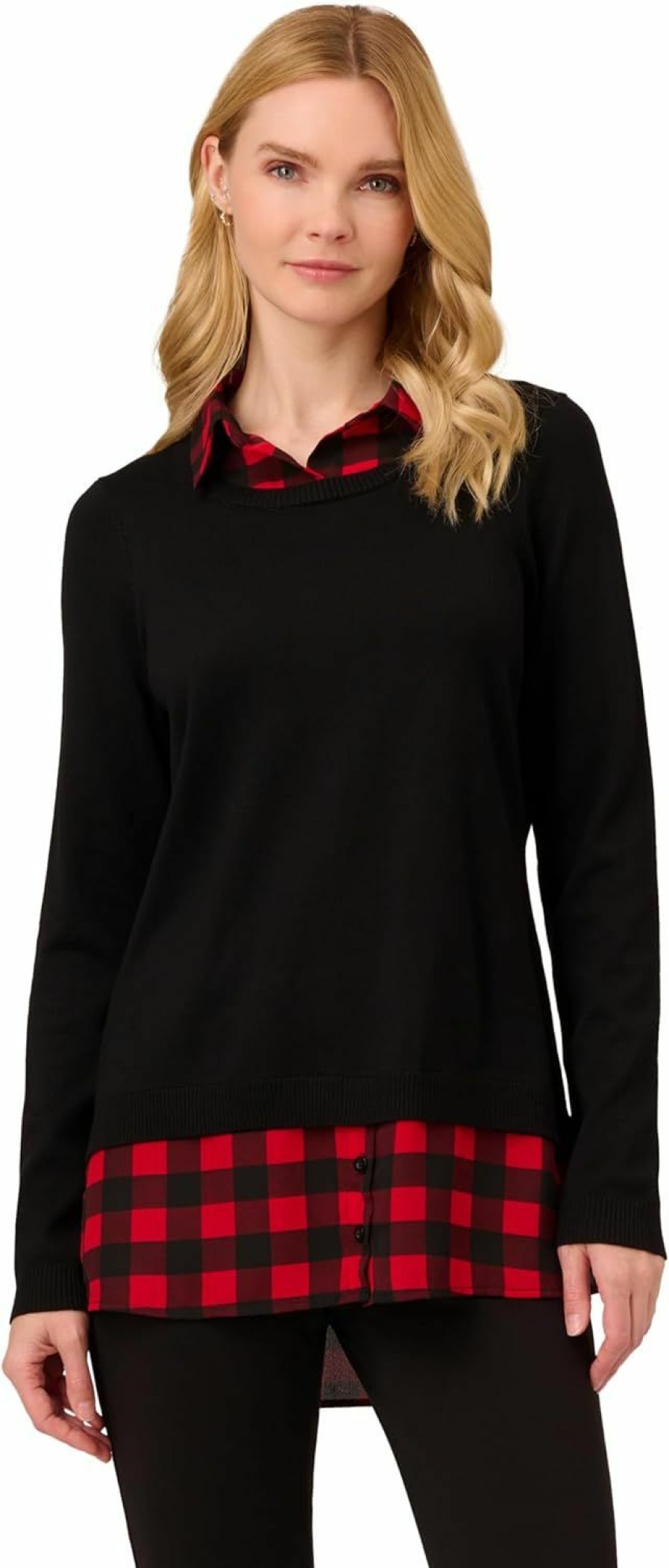 Sweaters | Adrianna Papell Adrianna Papell Women'S Printed V-Neck Twofer Sweater