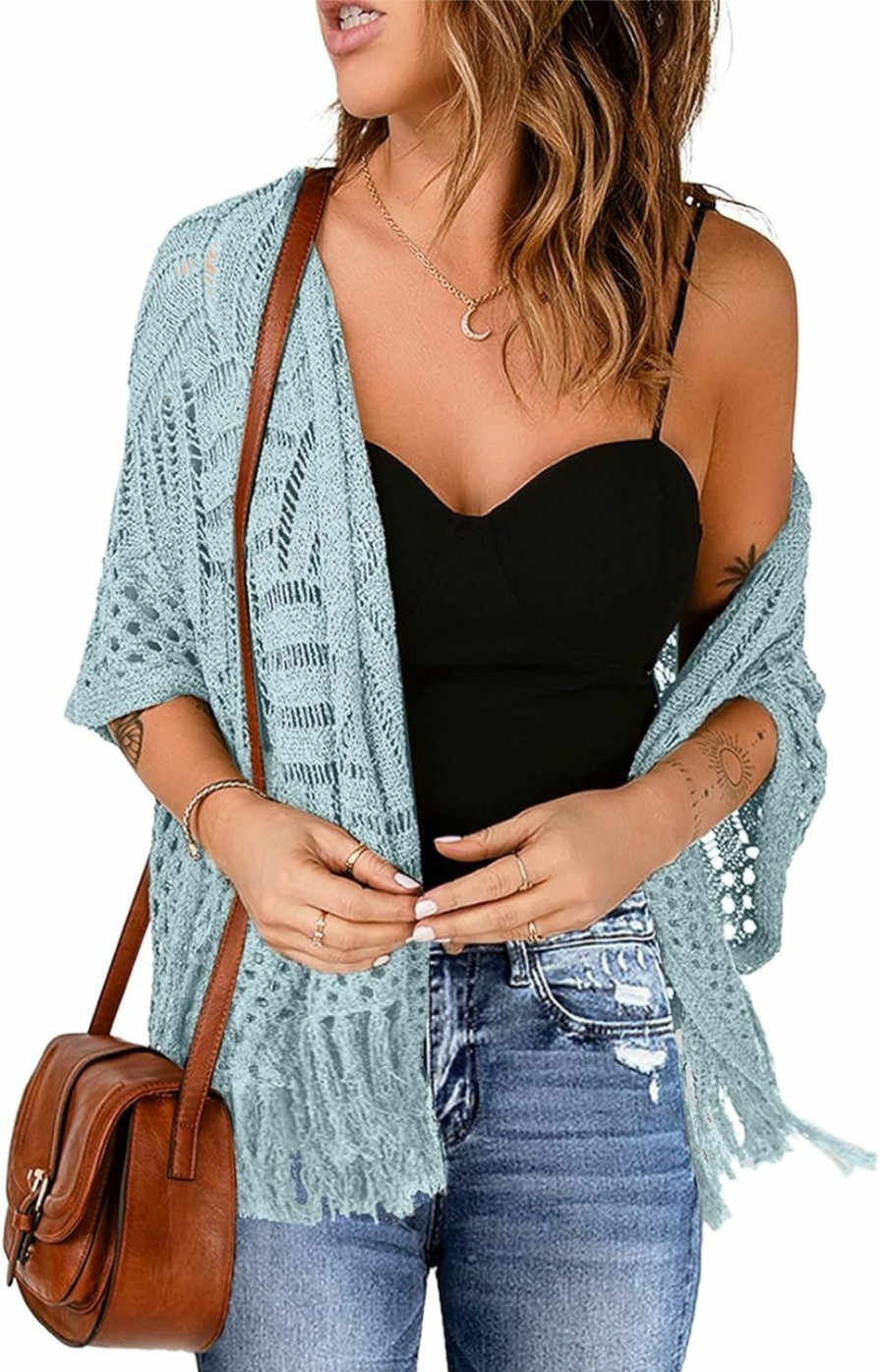 Sweaters | Sidefeel Sidefeel Women'S 2024 Cropped Crochet Top Lightweight Summer Cardigan Beach Kimono Cover Ups