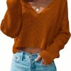 Sweaters | Zeagoo Zeagoo Women Long Sleeve Tops Waffle Knit Shirts Fashion Cropped Top Casual V Neck T Shirts