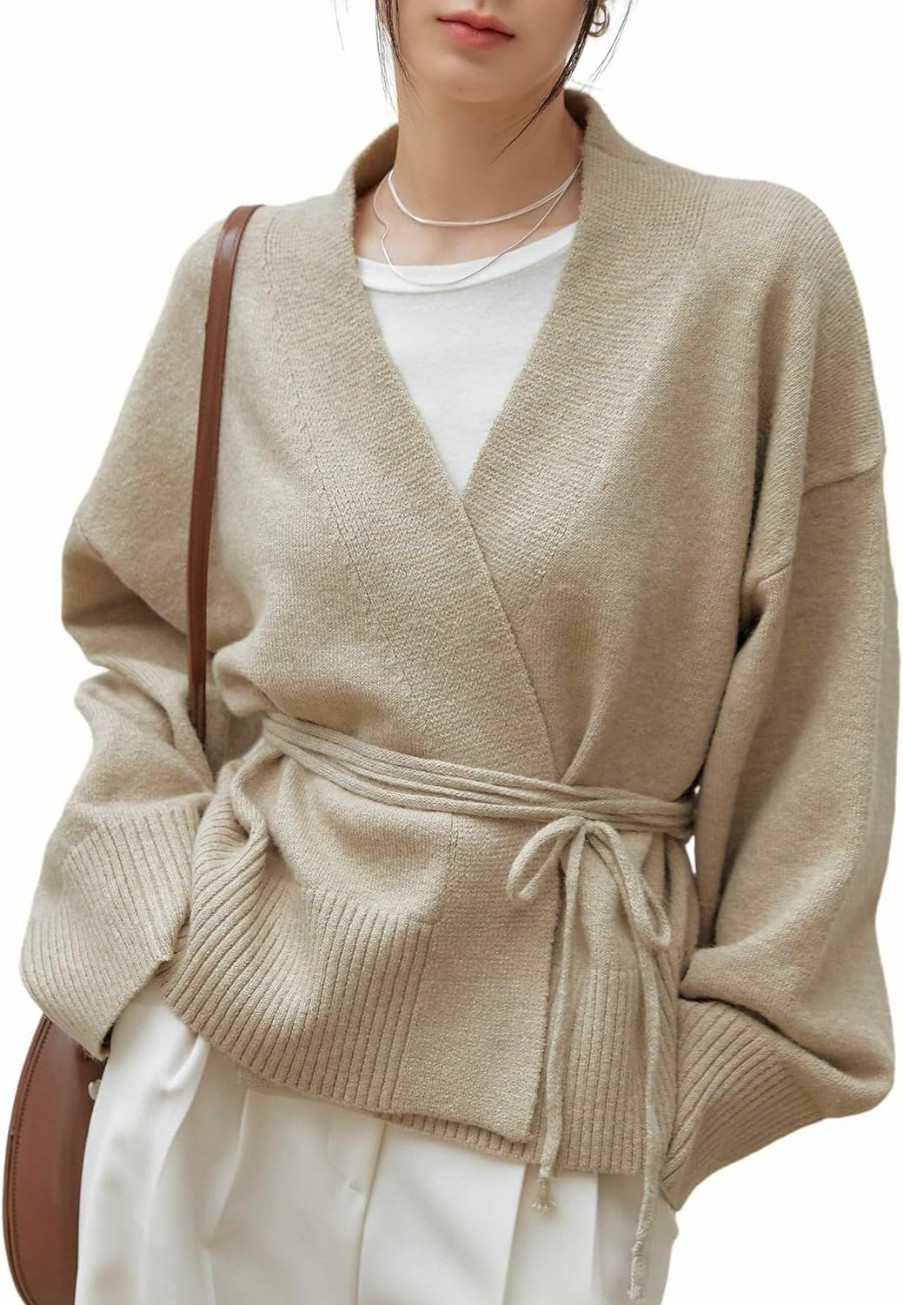 Sweaters | WDIRARA Wdirara Women'S Wrap V Neck Long Sleeve Tie Front Belted Cardigan Casual Sweater