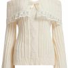 Sweaters | WZTYYDS Women Cold Shoulder Sweaters Contrast Lace Knit Pullovers Tops Bow Front Jumper Cute Going Out Tops