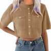 Sweaters | Esobo Esobo Women'S Short Sleeve Knit Sweaters 2024 Round Neck Cropped Tops Button Pullover Sweater With Front Pocket