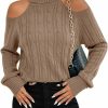 Sweaters | Langwyqu Langwyqu Womens Cold Shoulder Turtleneck Sweaters 2023 Fall Long Sleeve Soft Cable Knit Pullovers Sexy Jumper Tops