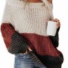 Sweaters | VIMPUNEC Vimpunec Womens Oversized Sweater Color Block Off The Shoulder Pullover Sweaters Cable Knit Chunky Striped Tops