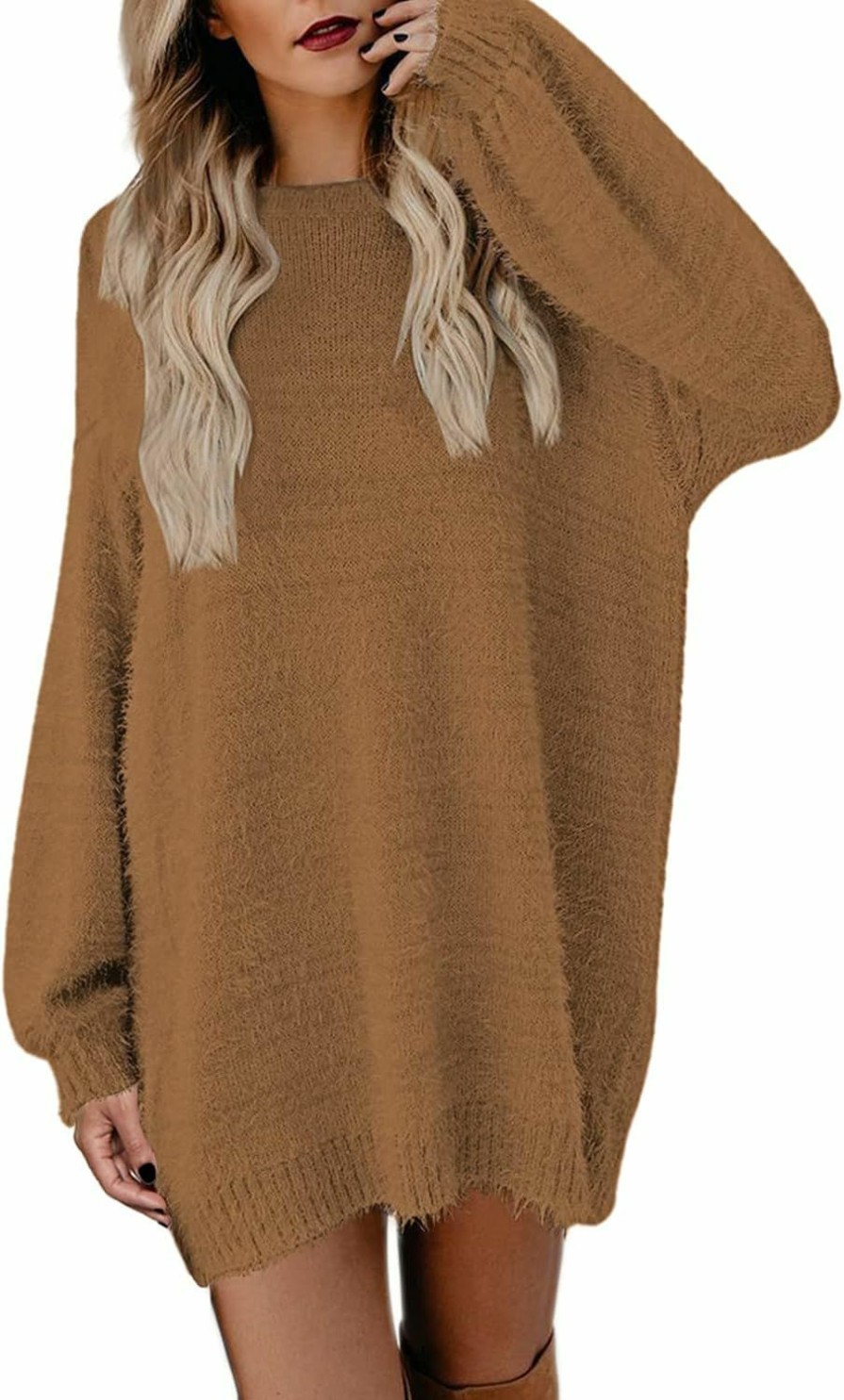 Sweaters | Meenew Meenew Women'S Furry Pullover Sweater Dress Loose Oversized Long Knitted Tops