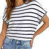 Sweaters | SHEWIN Shewin Women'S Shirts Casual Crew Neck Cap Short Sleeve Striped Knit Lightweight Pullover Sweaters T Shirt Tops