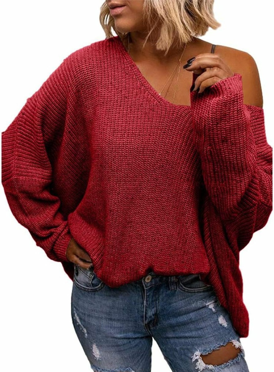 Sweaters | BZB Bzb Women'S V Neck Long Sleeve Knit Loose Oversized Pullover Sweater