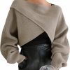 Sweaters | COZYEASE Cozyease Women'S Criss Cross Boat Neck Long Sleeve Crop Sweater Solid Casual Plain Sweater Coat