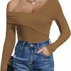 Sweaters | Uvog Women'S Sexy Off The Shoulder Tops Long Sleeve Cross Wrap Ribbed Knit Tee Shirt Blouse