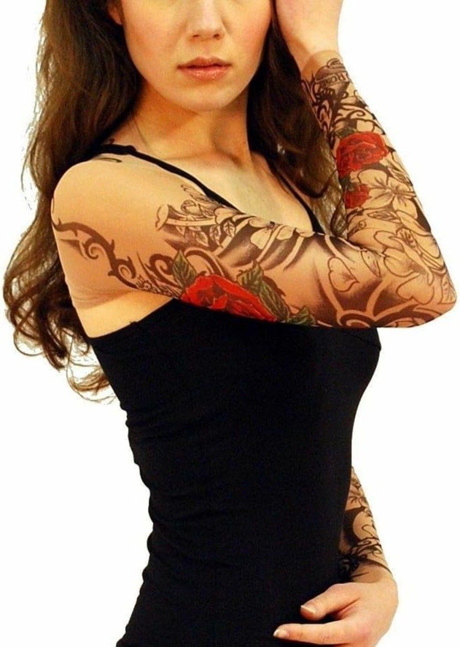 Sweaters | Wild Rose Tattoo Clothing Wild Rose Ladies Tattoo Sleeve Shrug Connected Mesh Sleeves, Flamenco Red Rose