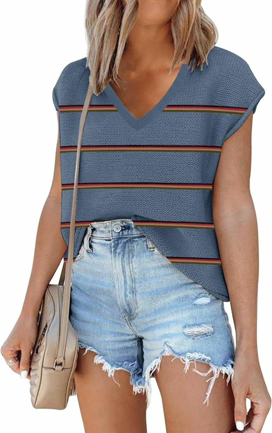 Sweaters | SAUKOLE Saukole Women'S Sleeveless Sweater Vest Casual V Neck Cap Sleeve Knit Pullover Tank Tops 2024 Spring Clothes