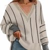 Sweaters | Disamer Women'S 2023 Fall Sweaters Trendy Long Sleeve Lace V Neck Color Block Striped Sweater Winter Oversized Pullover Knitted Tops