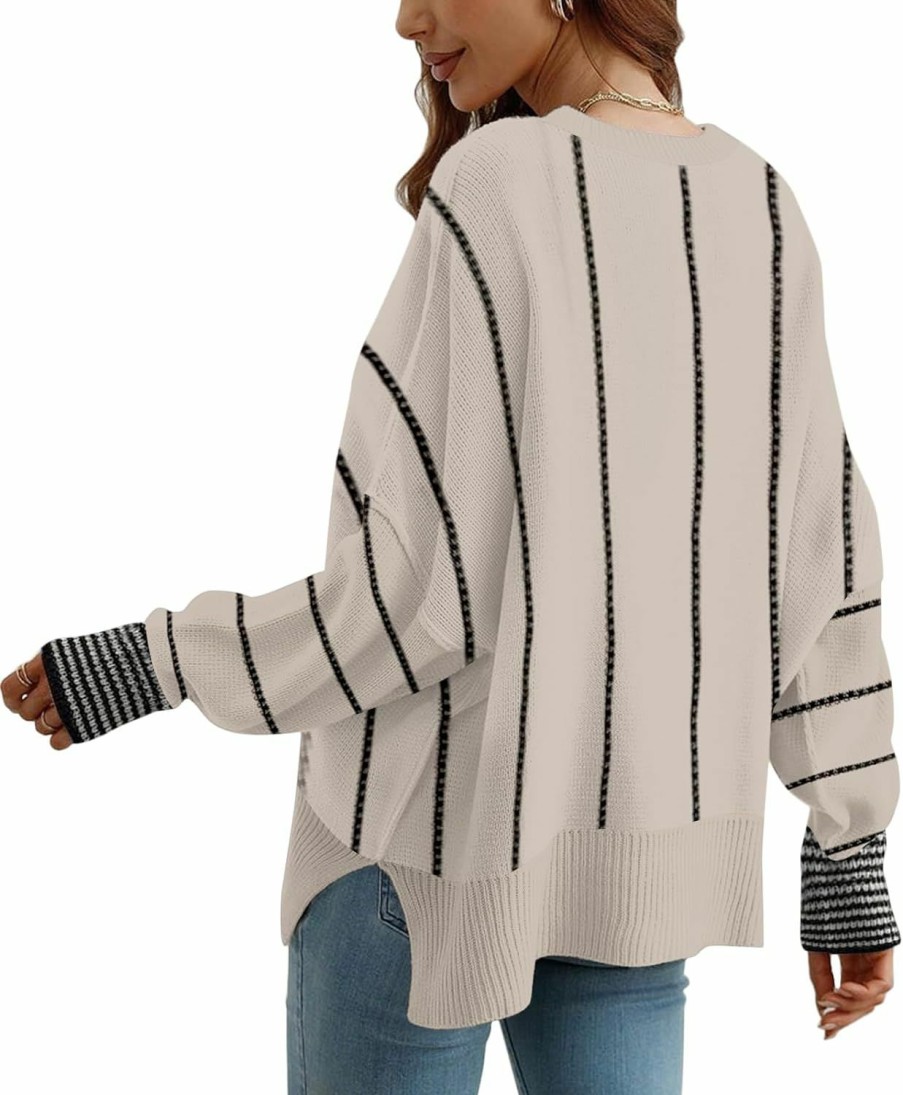 Sweaters | Disamer Women'S 2023 Fall Sweaters Trendy Long Sleeve Lace V Neck Color Block Striped Sweater Winter Oversized Pullover Knitted Tops