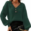 Sweaters | Zeagoo Zeagoo Women V Neck Sweater Lantern Sleeve Drop Shoulder Oversized Henley Knit Pullover Tops S-Xxl