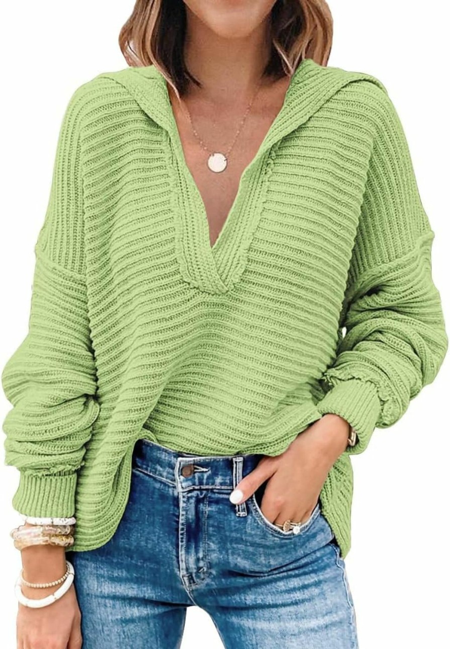 Sweaters | LILLUSORY Lillusory Womens V Neck Oversized Sweaterss Long Batwing Sleeve Collared Asymmetrical Hem Knit Pullover Sweaters Tops