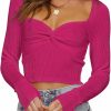 Sweaters | REORIA Reoria Women'S Sexy Sweetheart Neck Cropped Sweater Long Sleeve Ribbed Knit Twisted Knot Front Pullover Crop Top