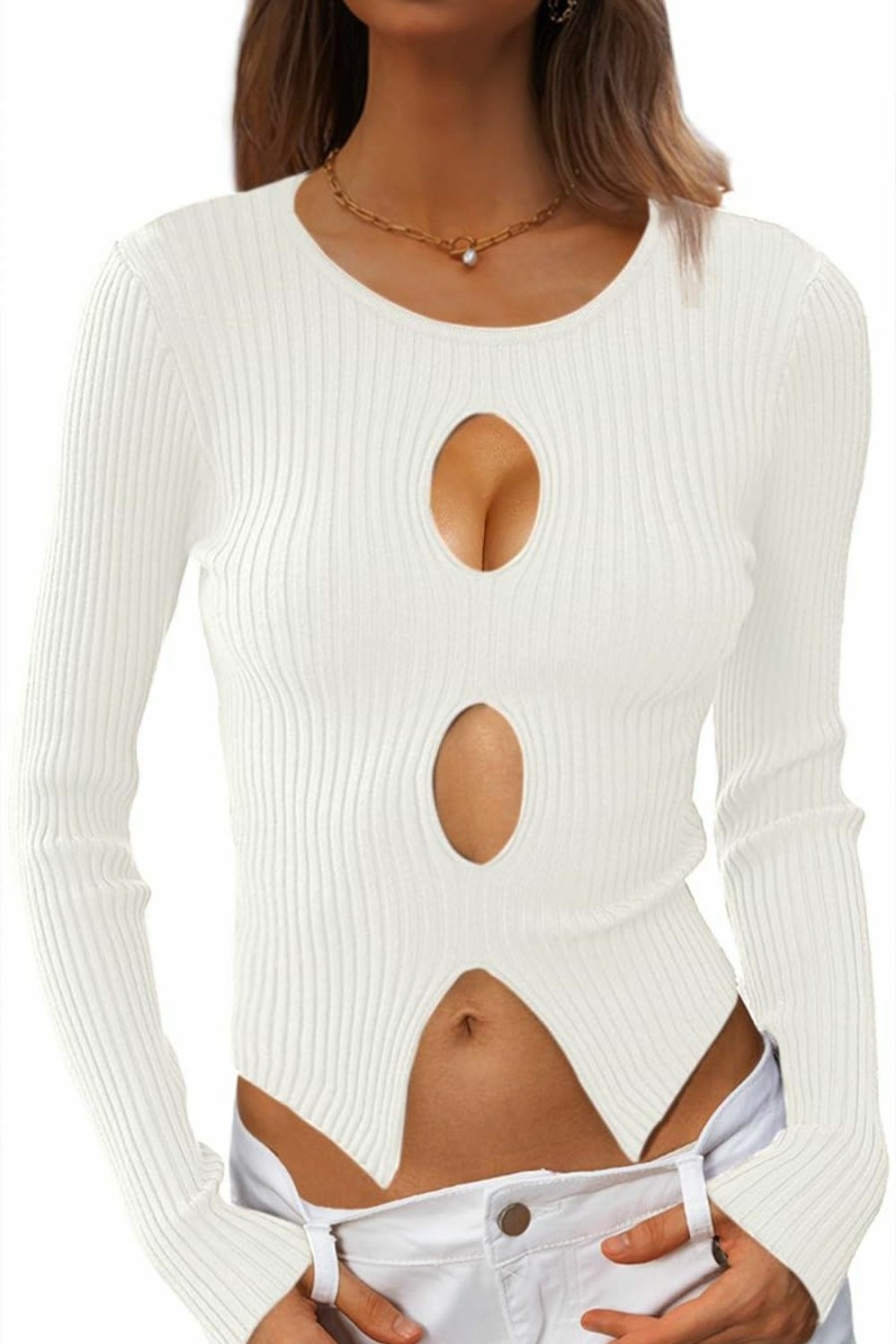 Sweaters | CHYRII Chyrii Womens Sexy Fall Fashion Cutout Tops Ribbed Knit Winter Pullover Sweater Going Out Crop Tops