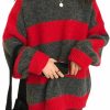 Sweaters | Lunoakvo Women Vintage Striped Sweater Knitted Long Sleeve Loose Oversized Pullover Jumper Tops