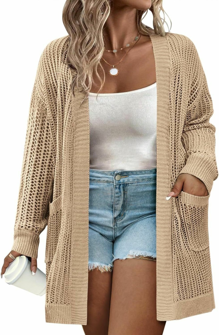 Sweaters | IN'VOLAND In'Voland Plus Size Lightweight Crochet Cardigan For Women Long Sleeve Open Front Knit Casual Cardigans Sweaters