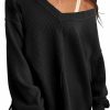 Sweaters | Caracilia Caracilia Women Long Sleeve Shirt Off Shoulder Sweater Oversized Sweatshirt V Neck Knit Pullover Fall Clothes Loose Tunic Top